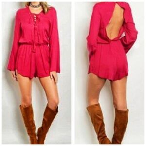 Long Bell Sleeve Open back Smock Waist Romper
